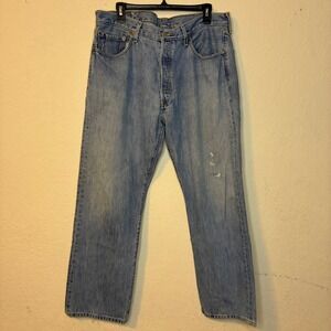 Levi's 501 Mens Jeans Vintage 90s Light Wash Straight Leg Button 38x29 Distress